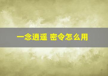 一念逍遥 密令怎么用